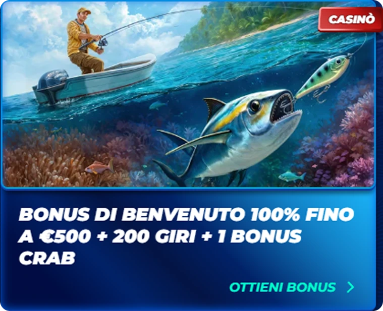 Welcome bonus casino promo with fish illustration